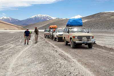 Making our way across the high desert in our 4-wheel drive trucks