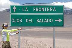 Jerri points the way to Ojos del Salado
