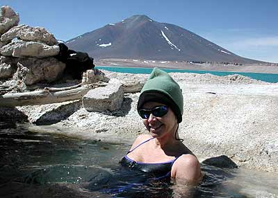 Leila enjoys a dip in the hot spring after a day of hiking