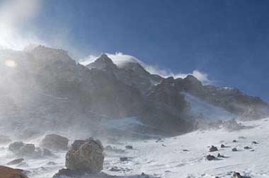 Winds blowing above high camp