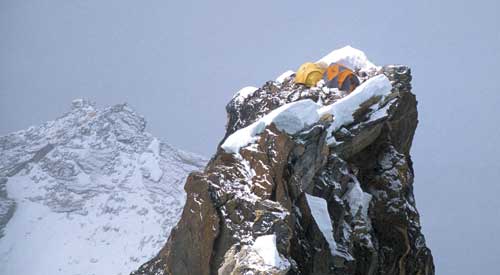 Descending from Camp III to Camp I with Camp II in sight.