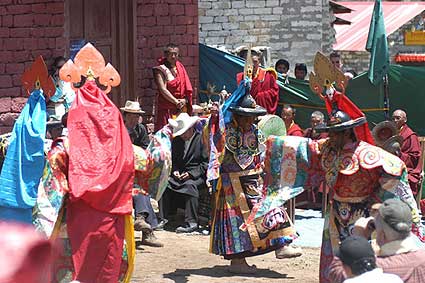 Monks in colorful costumes at the Mani Rimdu festival