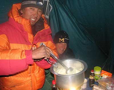 Team heads up the glacier on Island Peak