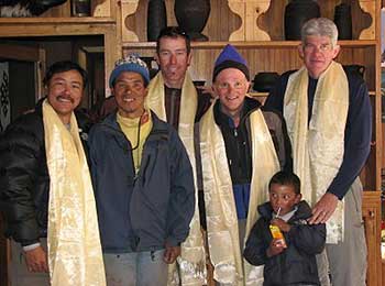 Team with our sponsor child Chowang Gurume Sherpa and his father Pasang