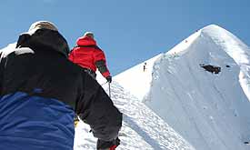 BAI's team heads up the ridge towards the top of Alpamayo