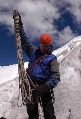 John uncoils the rope for the climb