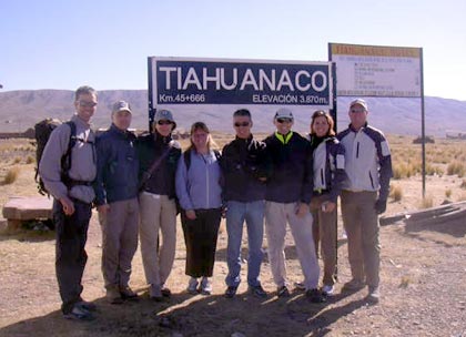 The group at the ancient Andean city of Tiawanacu (Tiahuanaco