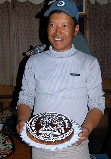 The staff made a cake for the group for the trekking farewell dinner in Lukla, Thurs. May 19th