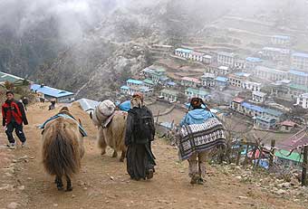 The arrival of the Tibetans for the famous Saturday Namche market