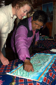 Pasang explaining his Thanka painting to Fiona