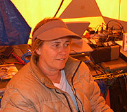 Maggie in the communications tent.