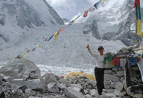 Maggie at base camp chorten.