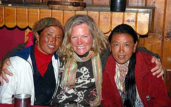 Jackie with new friends in Lukla
