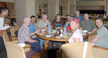 The team enjoys lunch at the Hyatt hotel