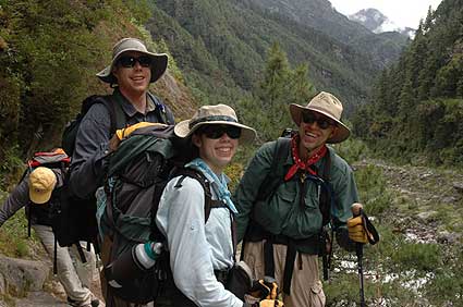 Steve, Matt and Libby on the trail to Namche