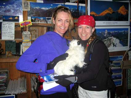 It’s not a dog.  Karen and Maria with a small toy yak. 