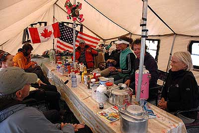 Having a great meal together in the Base Camp dining tent