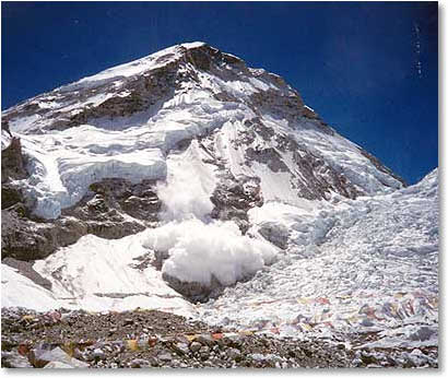 Avalanche on the west buttress of Everest