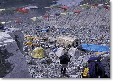 Base camp on the Khumbu glacial moraine