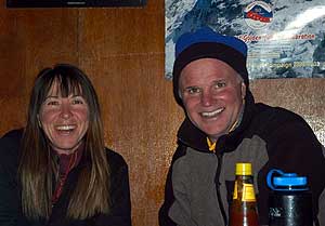 Terri socializing with jack, BAI Ama Dablam member, during dinner time