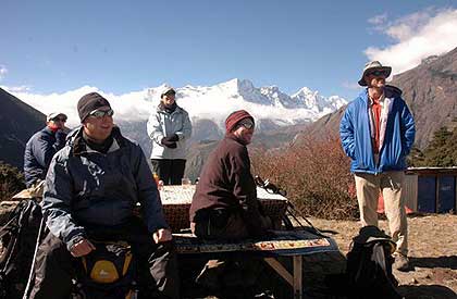 Team enjoying the views from Tengboche