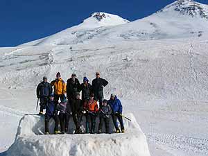 Our group enjoys a clear day high on Elbrus before the storms