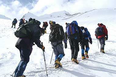 Heading up the glacier.