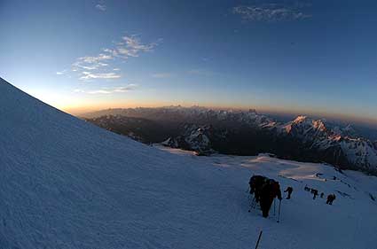 Moving up on Elbrus in the early morning light