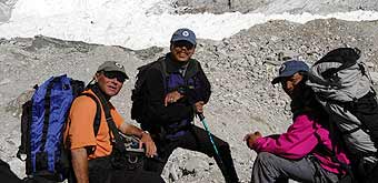 Wally Berg, Ang Temba, and Nima Tashi at Base Camp