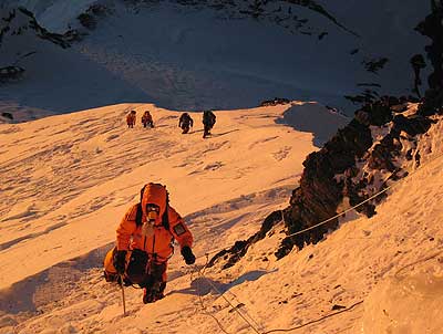 Moving up the steep terrain