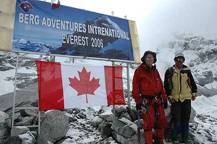 Michael and Dawa at the team chorten before leaving Base Camp for the Khumbu Icefall