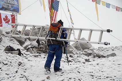 Pemba Dorje leaves for the icefall early this morning