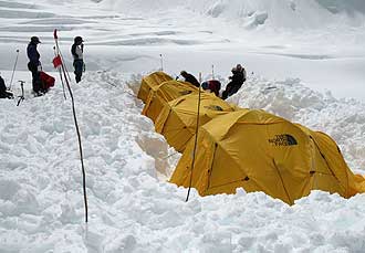 Our Sherpas worked hard to dig out our tents at Camp 1