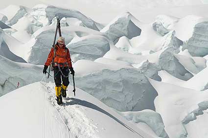 Kit walks through the icefall – photo by Jimmy Chin