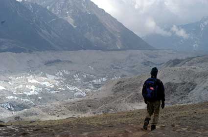 Walking above the Khumbu Glacier