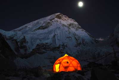 Looking up the Khumbu icefall from BAI Everest Base Camp