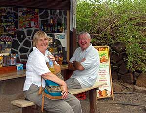 Ann and Martin having some drinks after visiting the Darwin Research Station 