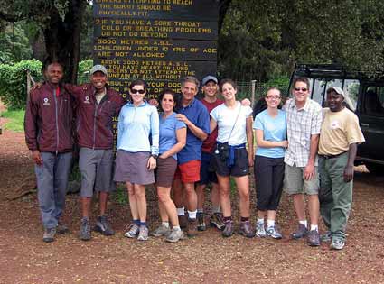 The Nacos family at the entrance gate on Kilimanjaro