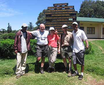 The group at the entrance gate on Kilimanjaro