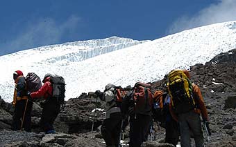 The team climbs high on Kilimanjaro on their way to Stella Point