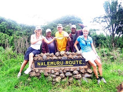 Louise, Daniela and Conal on their way up Kilimanjaro