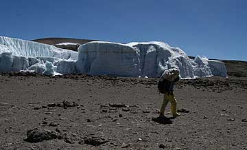 Arriving at the crater on Kilimanjaro