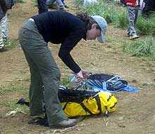Karina Mackenzie getting her pack ready before hitting the first day on the trail