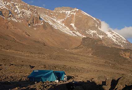 From Kosovo camp at 16,000 we have a clear view of the trail and the summit of Kilimanjaro, the ultimate goal