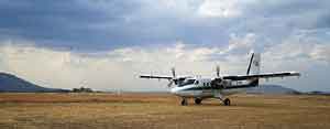 Twin Otter touches down on the Serengeti plain
