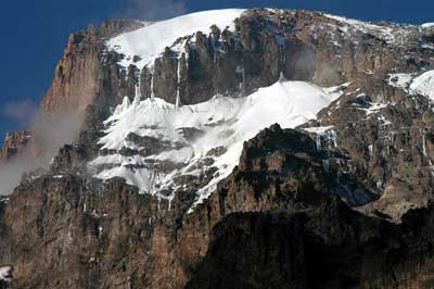 Breach wall of Kili from Borranco Camp