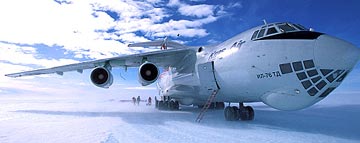 Ilyushin jet sits on the blue-ice runway