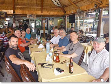 The team is together at last and enjoying lunch at one of our favorite argentine restaurants .