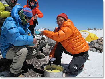 Arriving at Nido de Condors to find Maria had hot soup waiting to warm us up! 