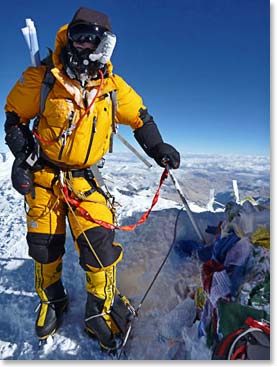 Our team made it to the summit of Mount Everest! Here Steve Whittington stands on top of the world.